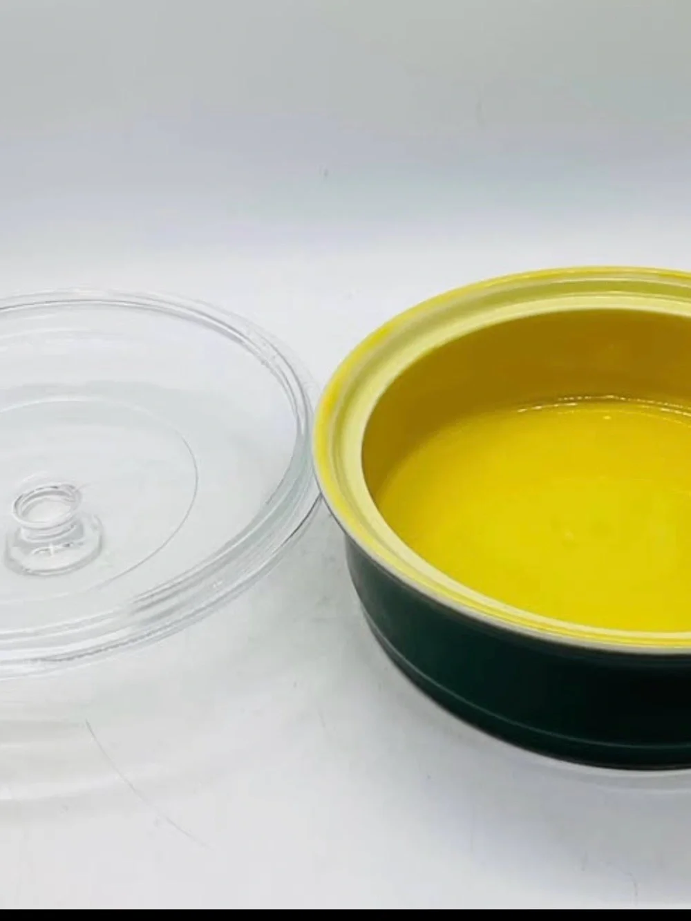 VTG HALL Stoneware Casserole Dish With Glass Lid,Dark Green Outside, Yellow insi